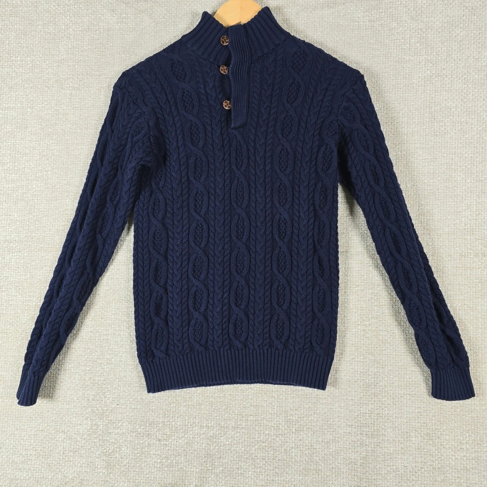 Hope & Henry Boys Navy Blue Organic Cotton Cable Knit Mock Neck Sweater Size L